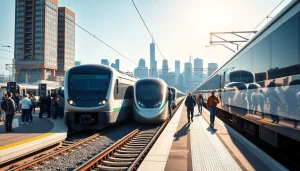 Engaged passengers awaiting trains at a modern railway company platform.