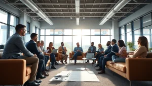 Engaged discussion at a construction association meeting highlighting industry experts.