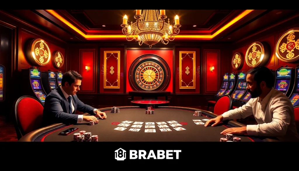 Experience the thrill of BRABET gaming at a luxurious poker table with professional players.
