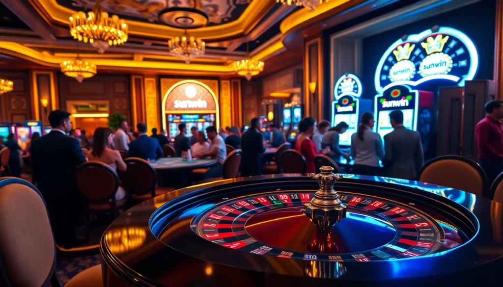 Sunwin players enjoying an exciting roulette game at a luxurious casino table.