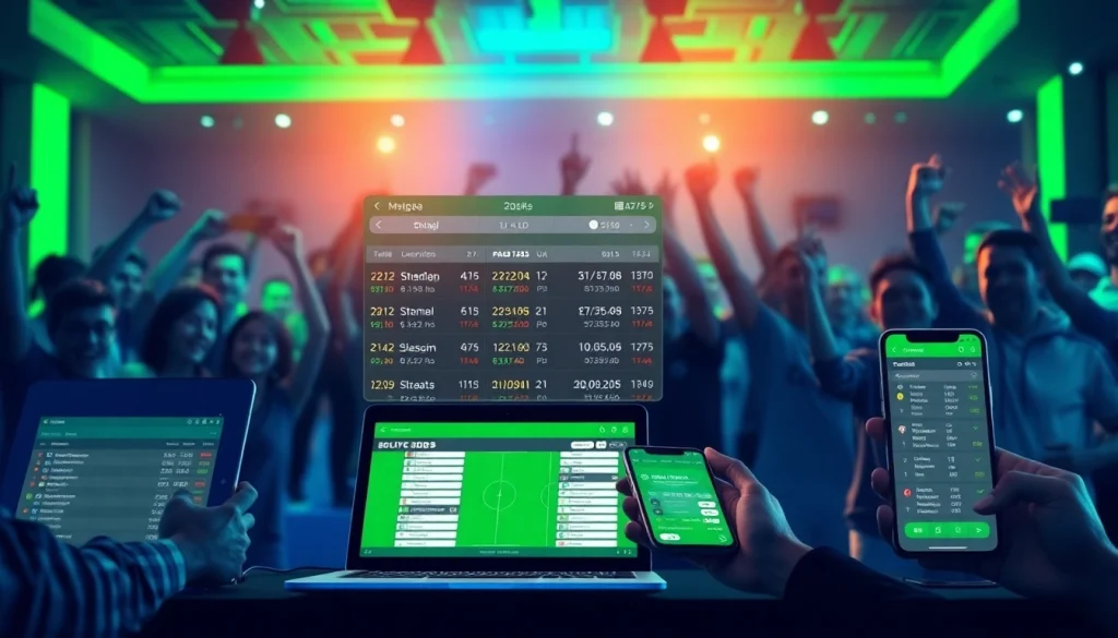 Interactive online betting interface showcasing live odds at https://keonhacai.gold/ with fans cheering.