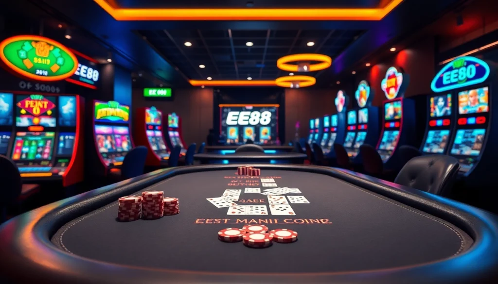 Experience thrilling blackjack and slots at EE88 online casino, showcasing luxurious gambling ambiance.