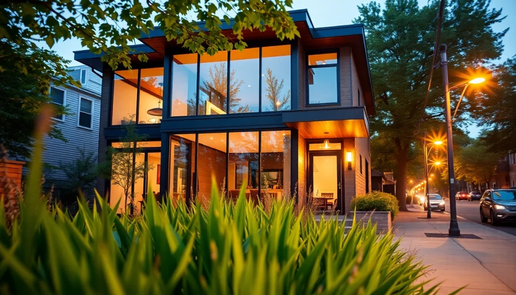 Residential architectural services Boston presented through a modern home design in a vibrant neighborhood.