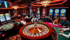 Exciting casino gameplay experience at https://mm88.us.com/ with vibrant roulette wheel and enthusiastic players.