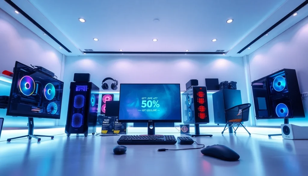 最新のゲーミングPCやアクセサリーと共に表示される独占的なドスパラクーポン、現代的なオンラインショッピングを紹介。