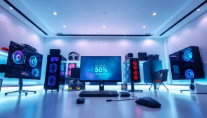 最新のゲーミングPCやアクセサリーと共に表示される独占的なドスパラクーポン、現代的なオンラインショッピングを紹介。