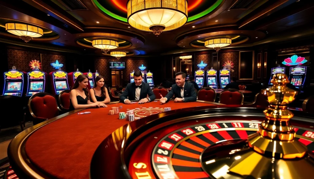 Joueurs engagés autour d'une table de casino en ligne vibrante, reflétant l'excitation et le frisson.
