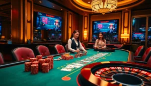 Stunning Baccarat table scene with friendly dealers at https://x88.agency/ showcasing high-stakes gambling excitement.