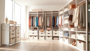 Innovative closet organization displayed in a modern setting showcasing neat storage solutions.