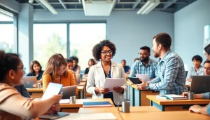 Engaged learners participating in workforce education program in a bright, collaborative classroom.