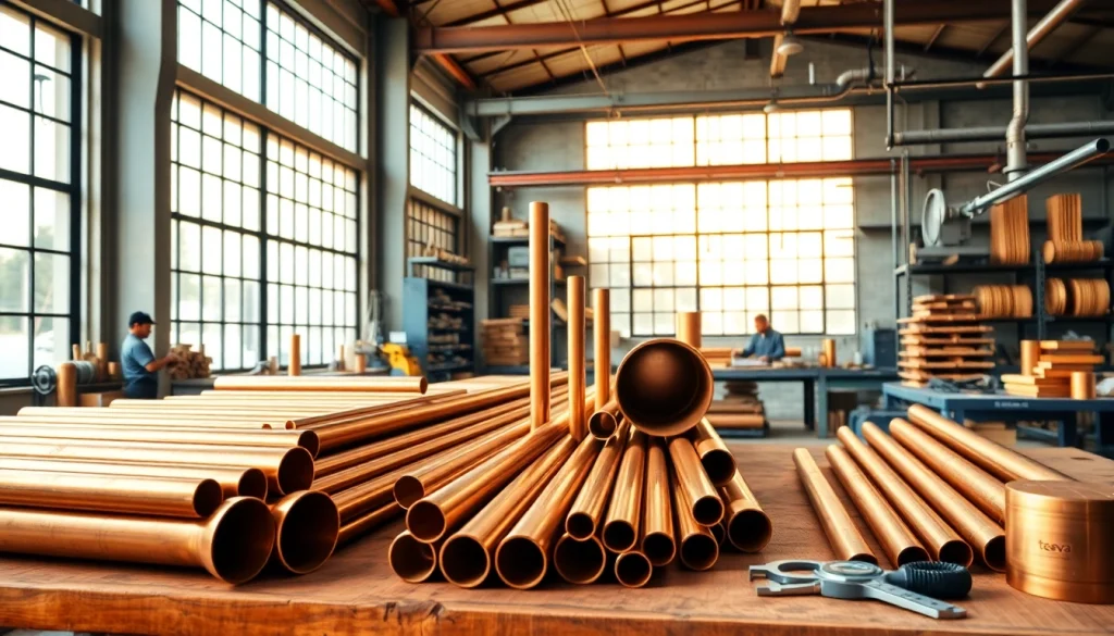 Tevi din bronz expuse într-o atelier industrial, evidențiind calitatea și măiestria.