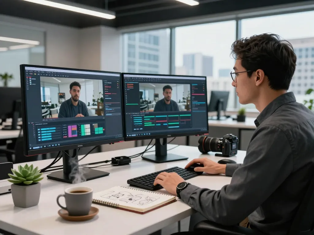 Video to prompt generator in an innovative workspace analyzing video content with AI technology