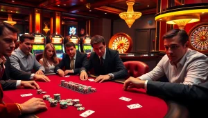 Experience the thrill of LUCK8 at a high-stakes poker table amidst luxurious casino elements.
