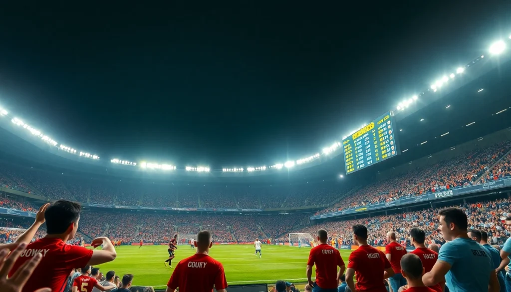 Dynamic football match scene highlighting tỷ lệ kèo for sports betting excitement
