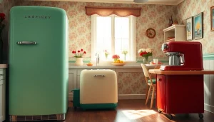 Showcase of Retro Appliance designs in a vibrant kitchen environment with vintage charm.